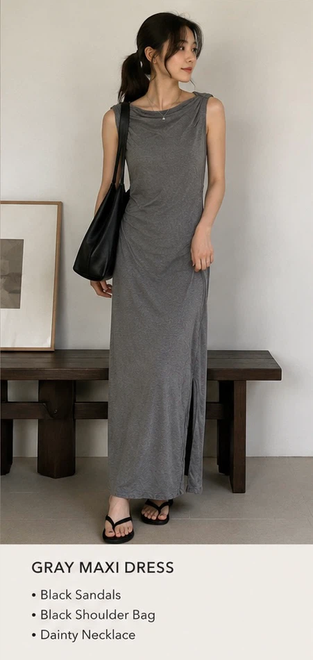 ZARA Gray Sleeveless Maxi Dress