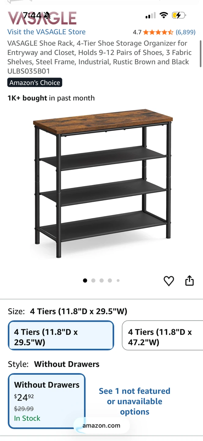 VASAGLE 4-Tier Shoe Rack - photo 2