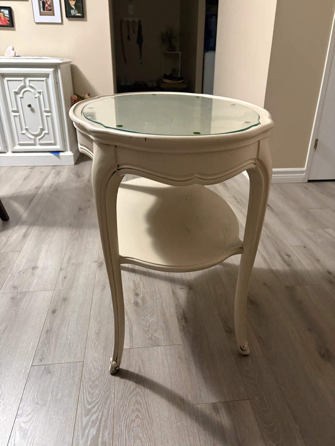 Cream Accent Table with Glass Top - photo 2
