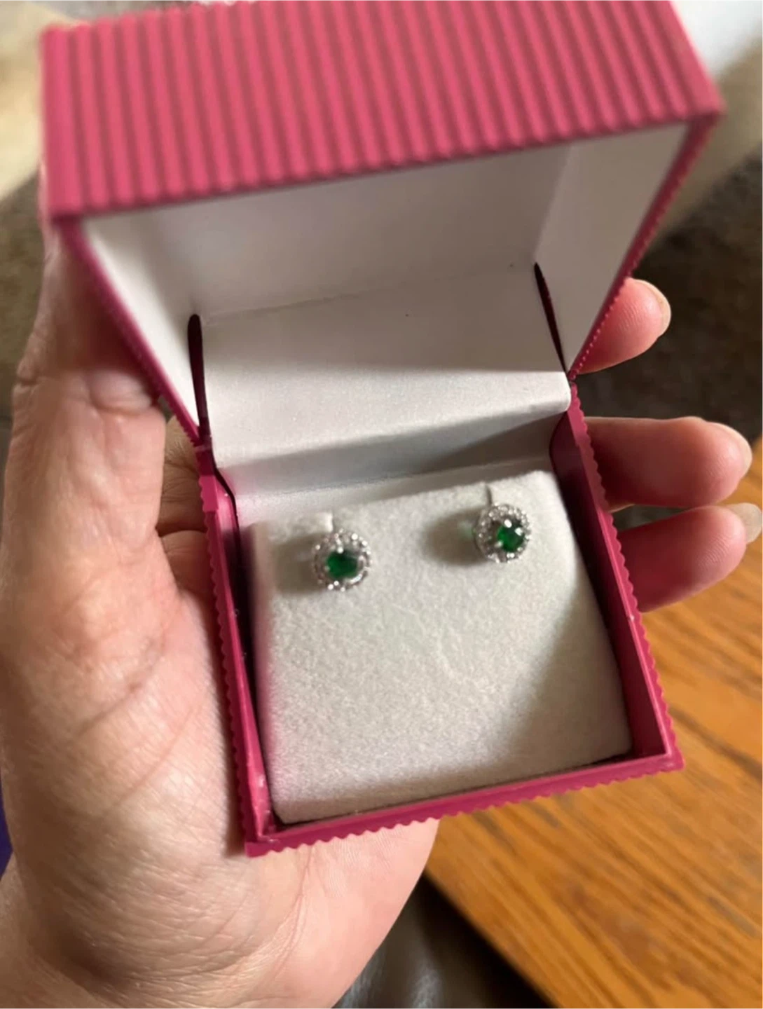 Green Stone Stud Earrings in Box