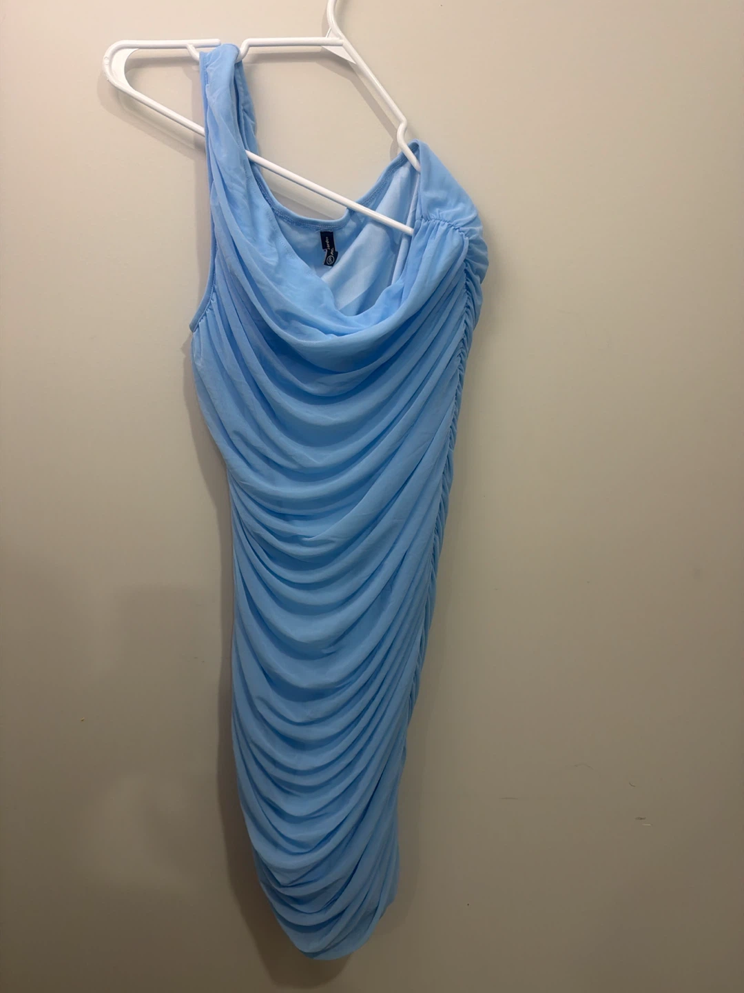 Light Blue Ruched One-Shoulder Dress