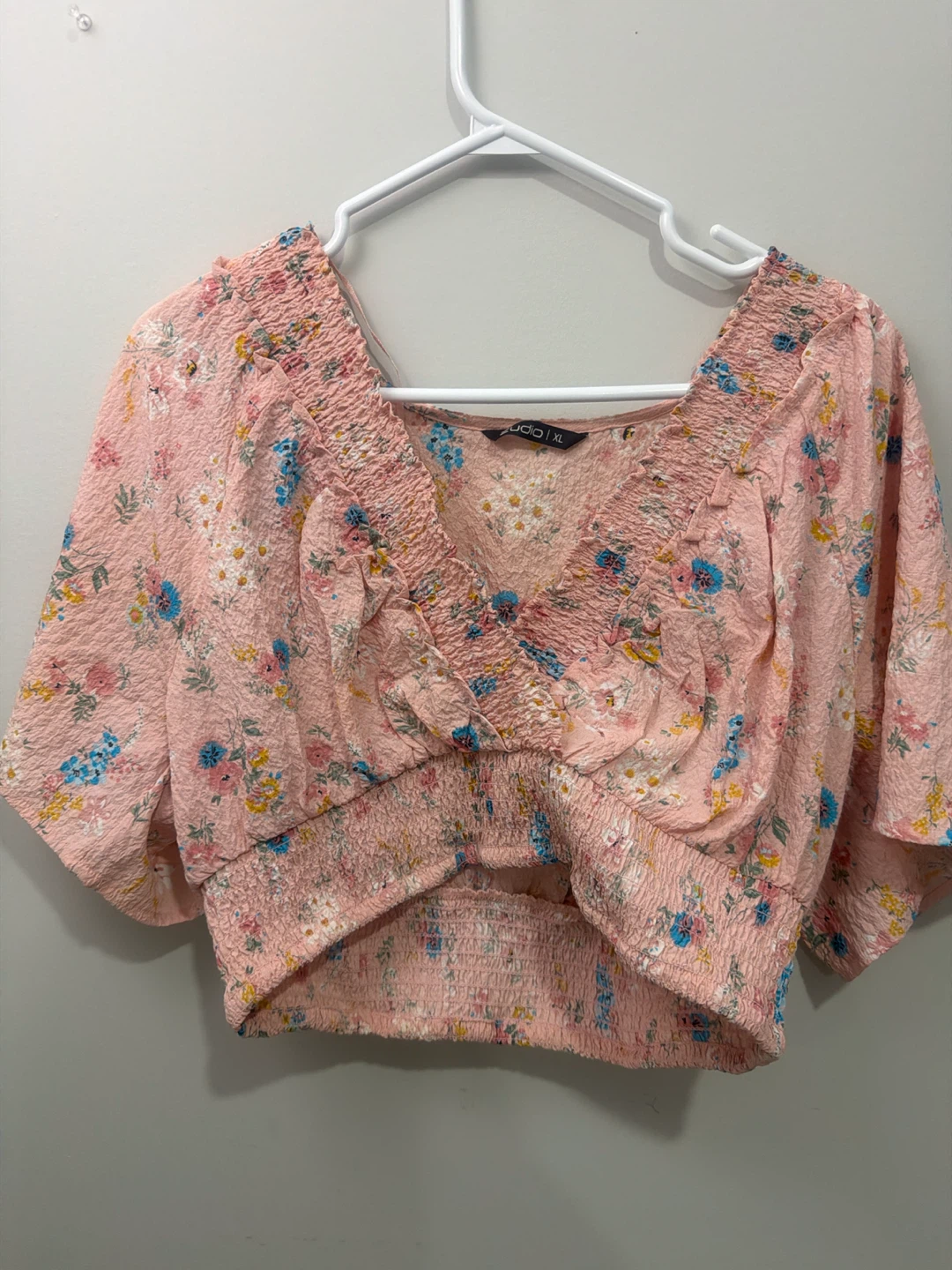 Pink Floral Smocked Cropped Top XL