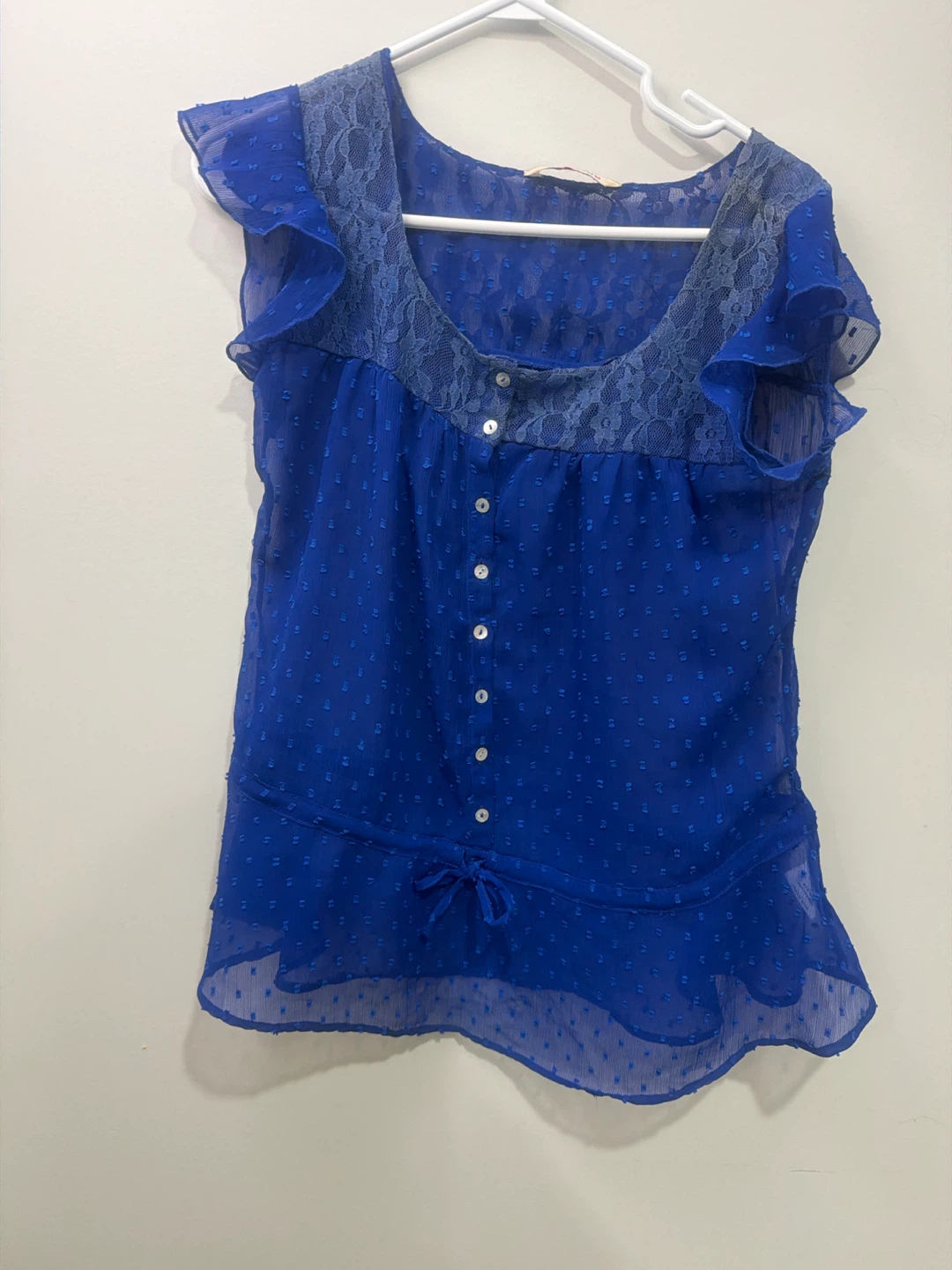 Blue Lace Trimmed Blouse