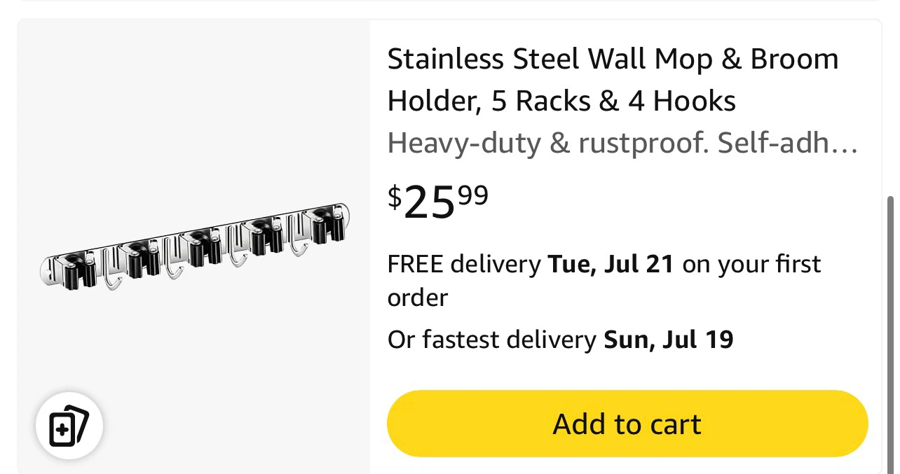 BRAND NEW Stainless Steel Wall Mop & Broom Holder - photo 2