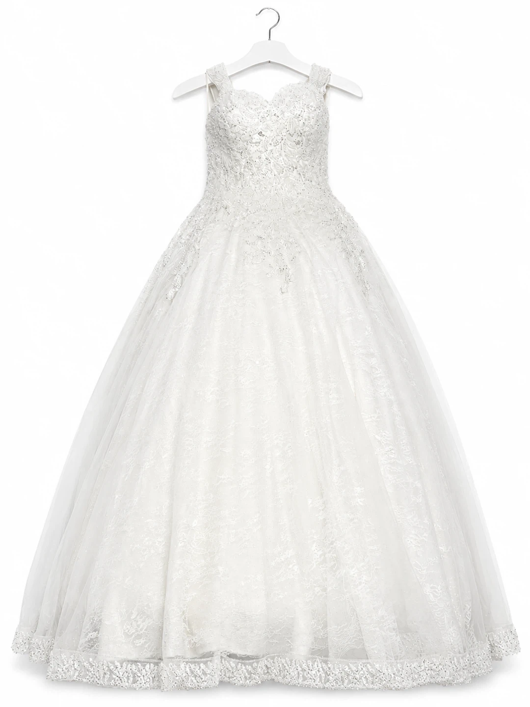 White sequined wedding dress with sparkle trim