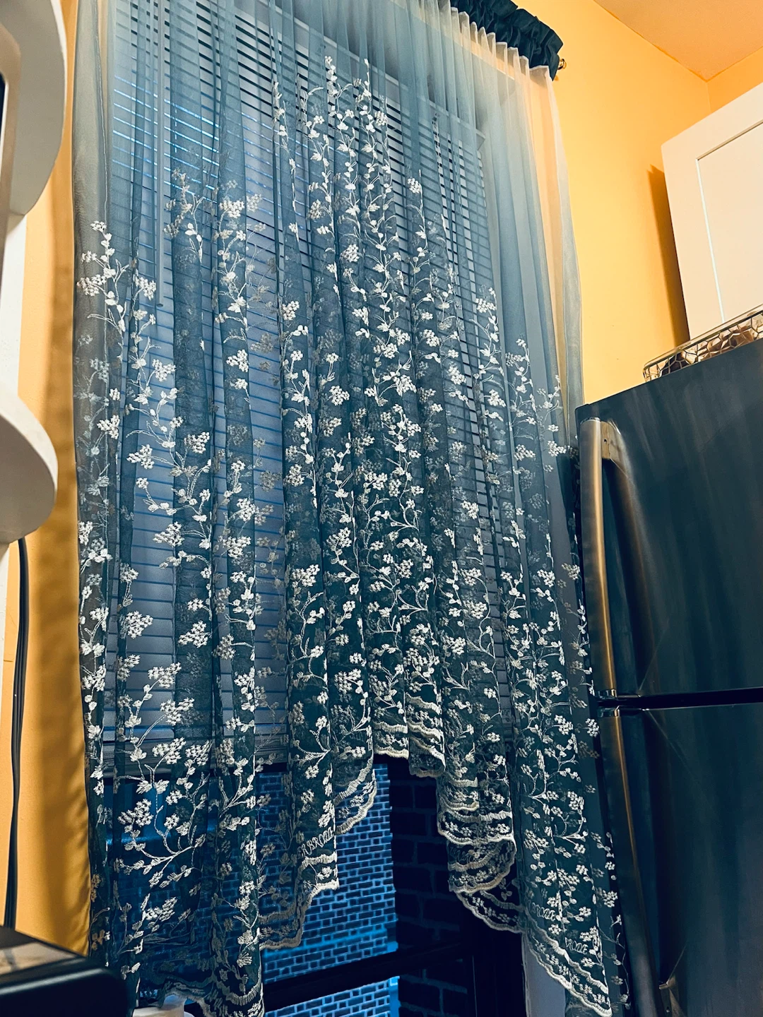 Blue Embroidered Sheer Curtain Panel