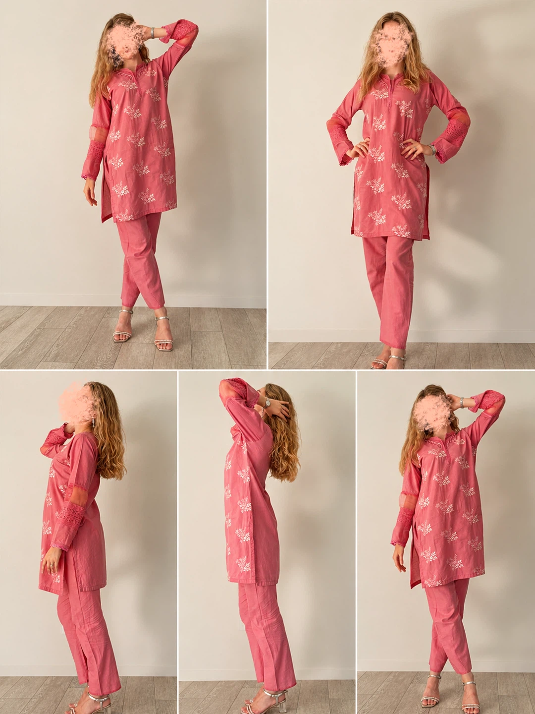 Pink Embroidered Kurti and Pants Set / Shalwar Kameez