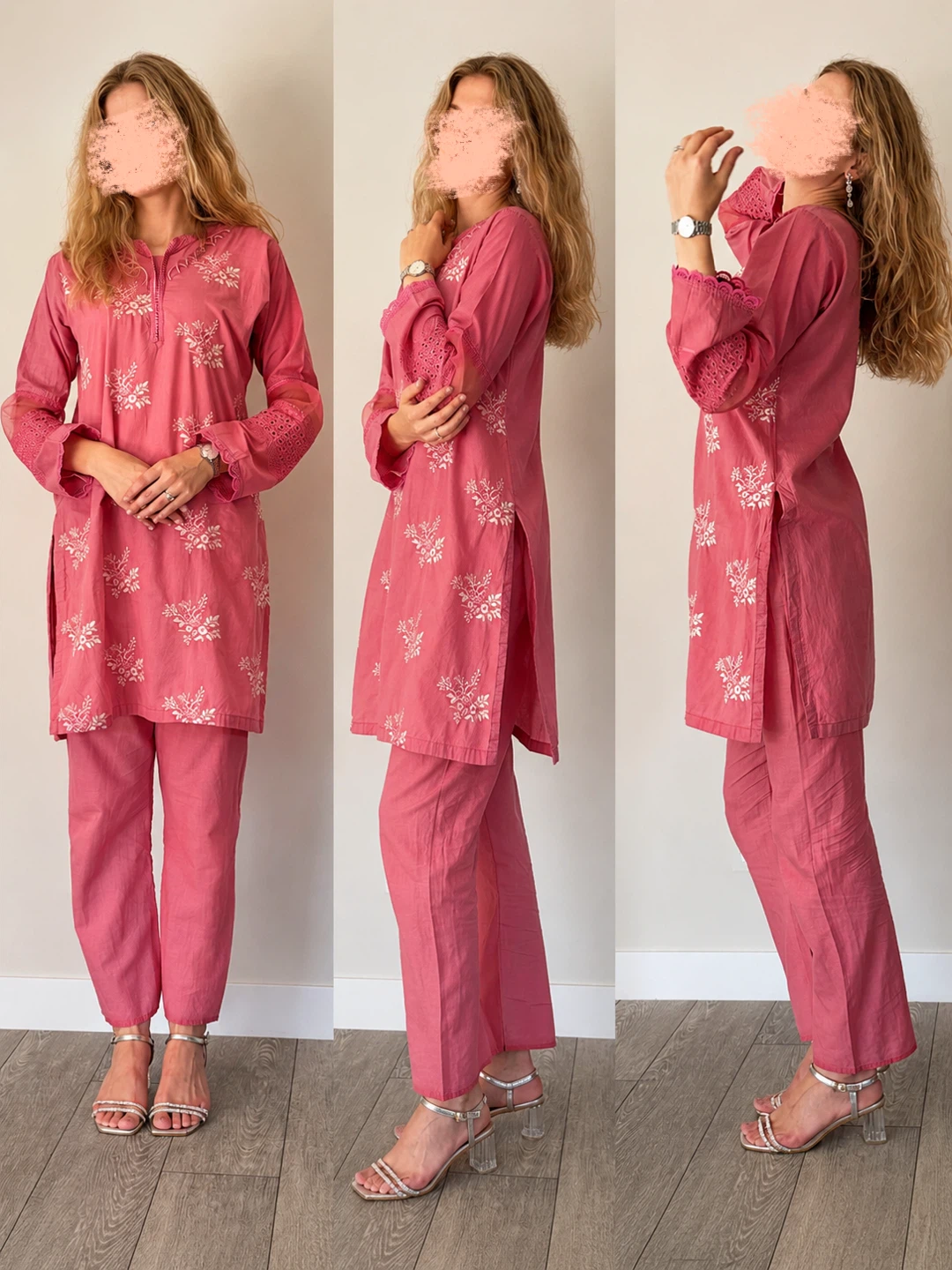 Pink Embroidered Kurti and Pants Set / Shalwar Kameez - photo 2