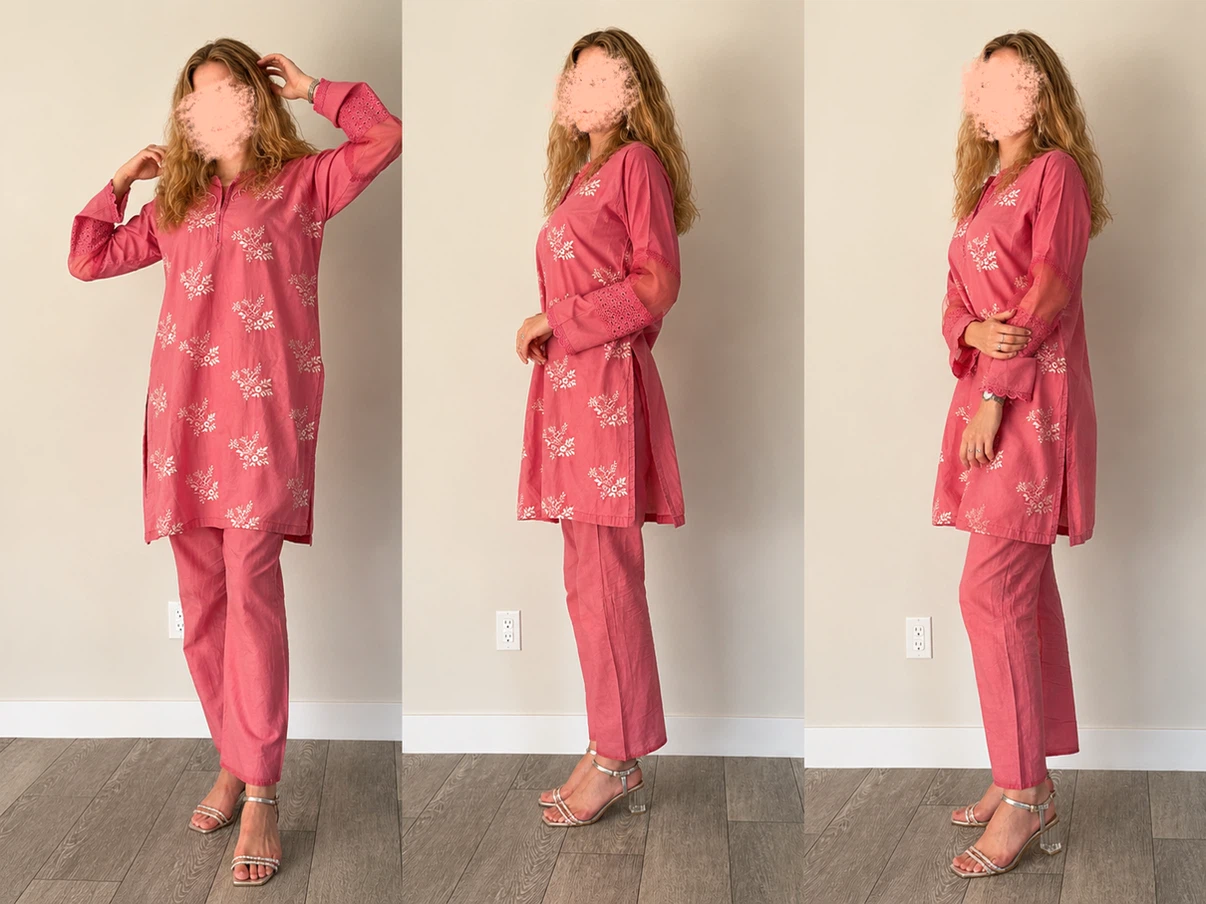 Pink Embroidered Kurti and Pants Set / Shalwar Kameez - photo 3