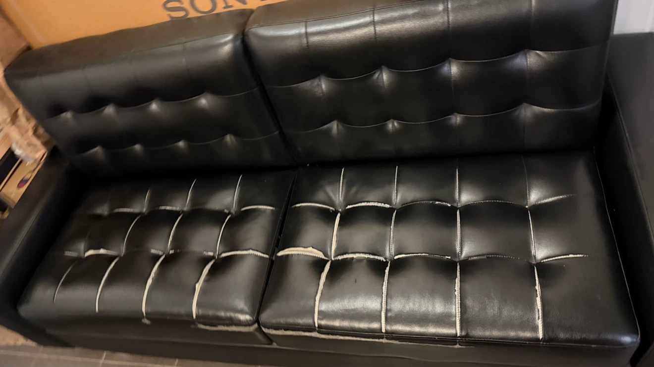 Black Faux Leather Tufted Sofa