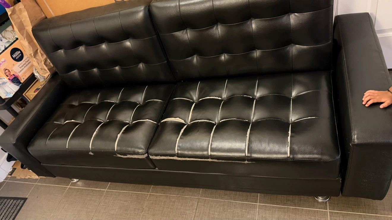 Black Faux Leather Tufted Sofa - photo 2