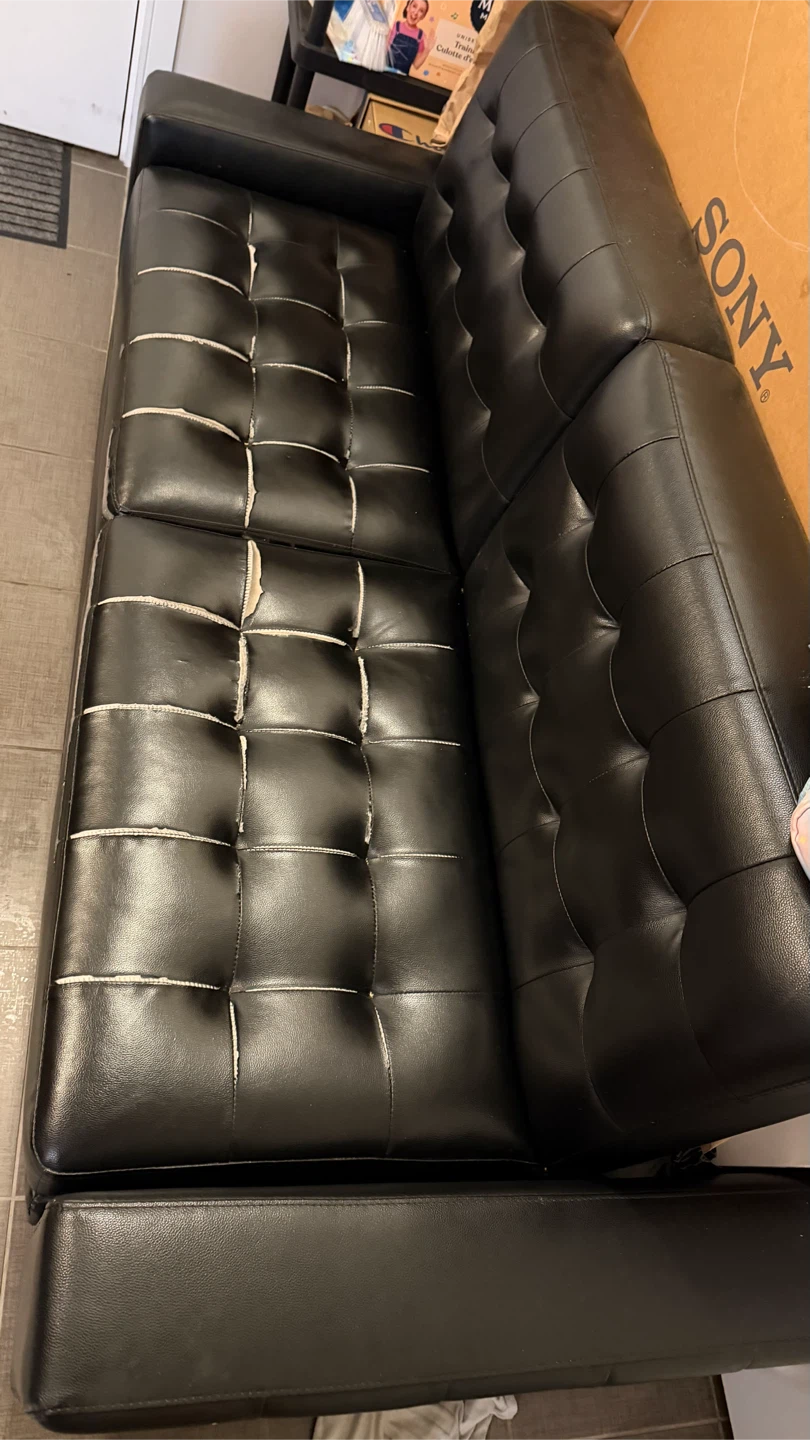 Black Faux Leather Tufted Sofa - photo 3