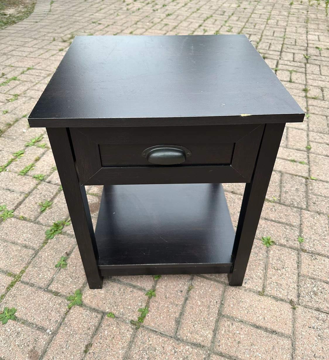 Black Wood Side Table with Drawer and Shelf