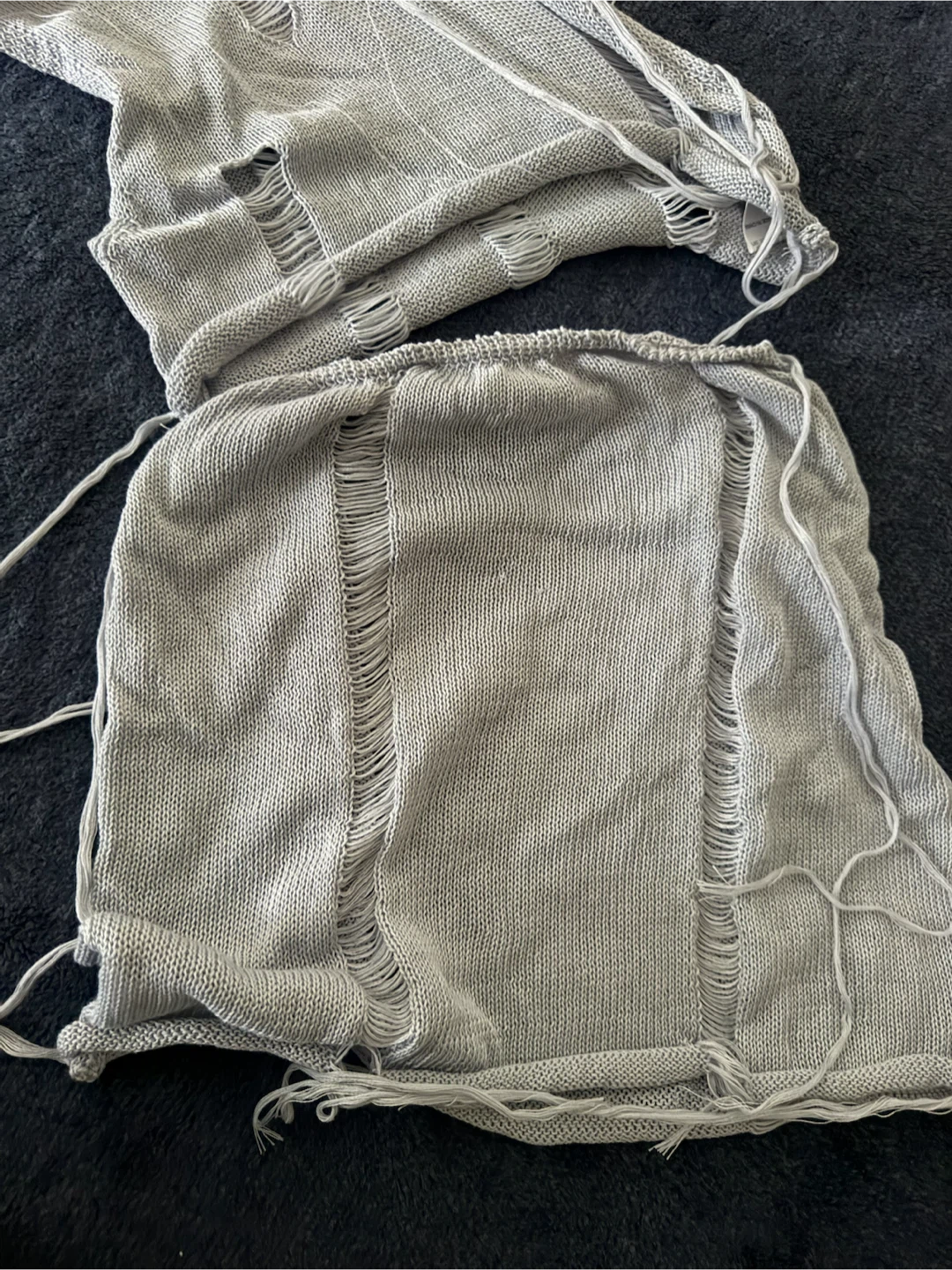 Grey Distressed Knit Hooded Sweater Skirt Set - photo 2