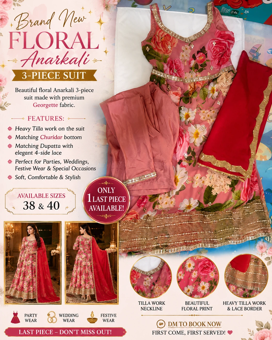 Brand New Floral Anarkali 3-Piece Suit
