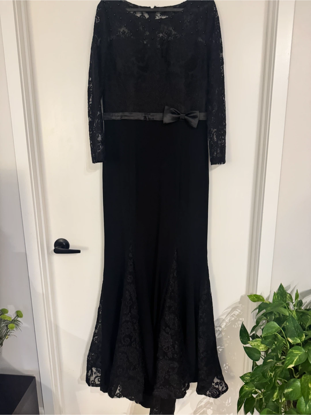 Black Lace Evening Dress with Long Sleeves