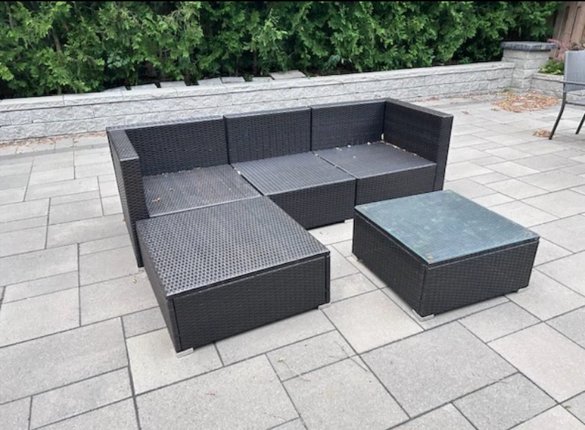 Black Wicker Outdoor Sectional Sofa with Coffee Table