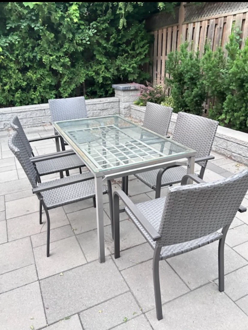 Glass Top Patio Dining Set with 6 Chairs
