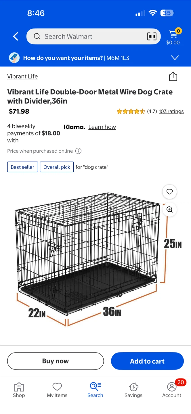 Vibrant Life Double-Door Metal Wire Dog Crate with Divider, 36in - photo 2