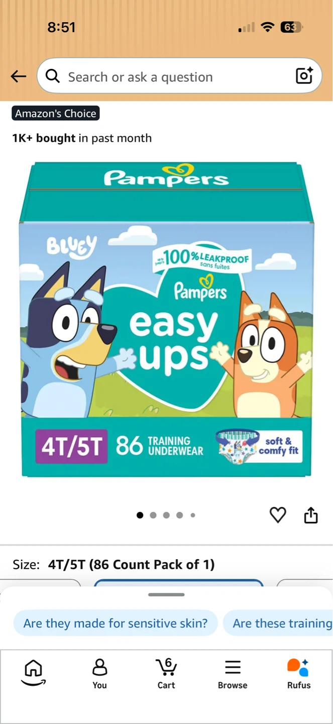 Pampers Easy Ups Training Underwear, Bluey Design, Size 4T/5T,