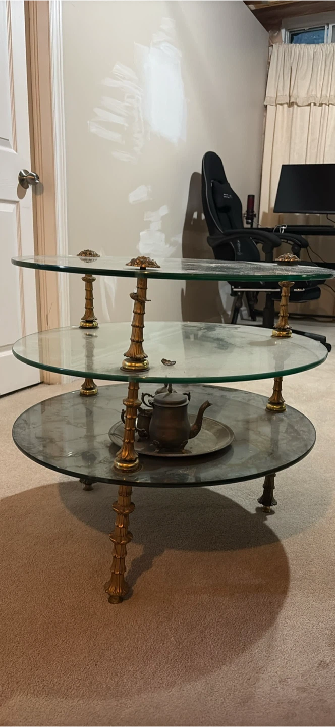 Vintage 3-Tier Glass and Brass Accent Table