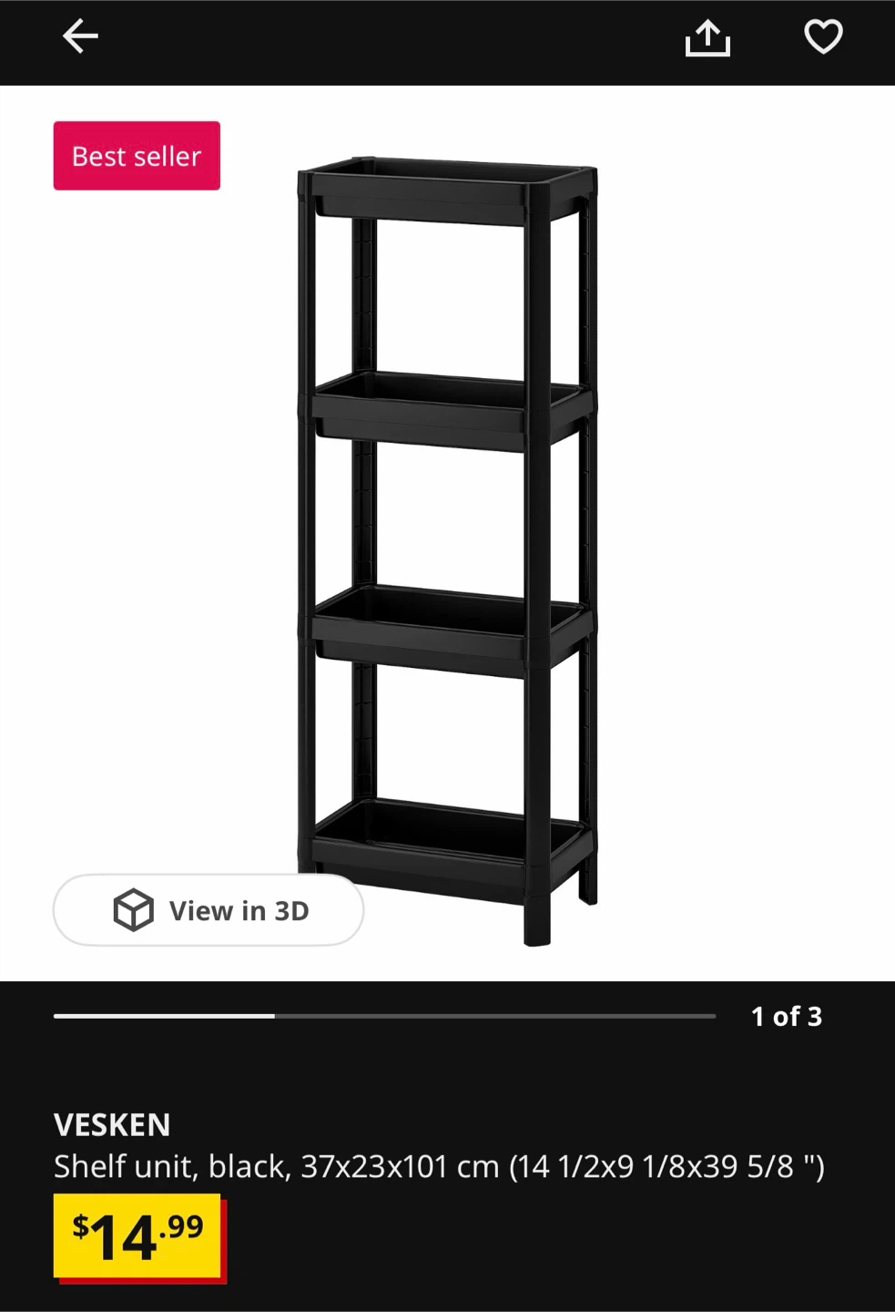 IKEA VESKEN Black Shelf Unit