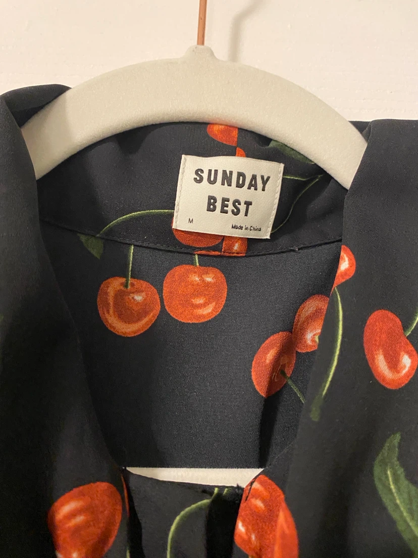 Aritzia Sunday Best Cherry Print Tie Neck Dress - photo 3