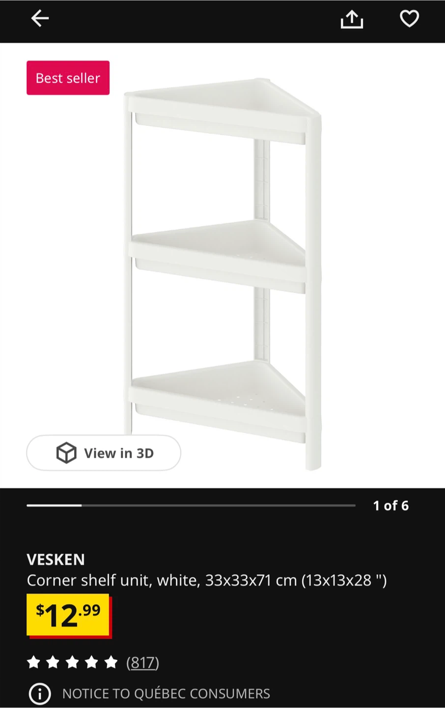 IKEA Corner Shelf Unit - White