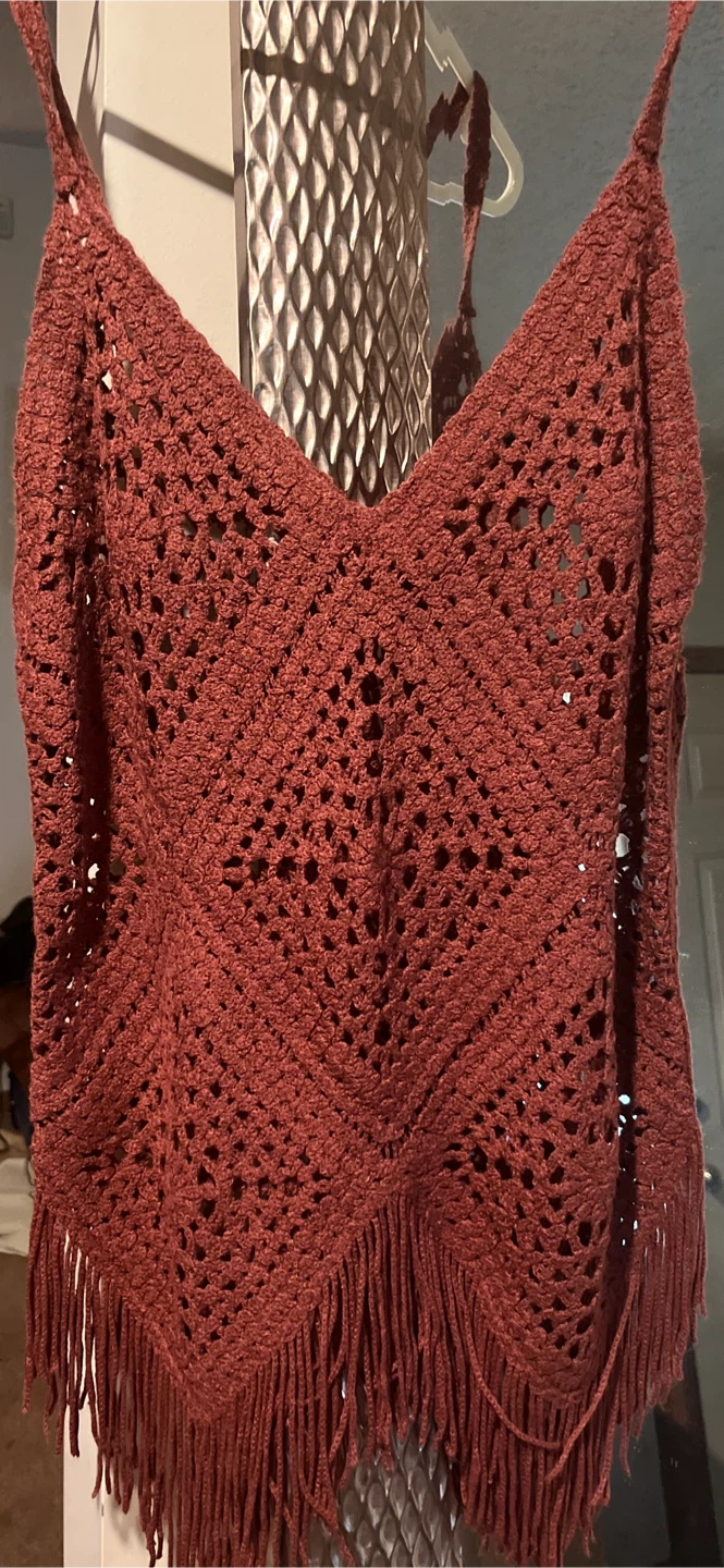 Crocheted Tank Top with Fringe