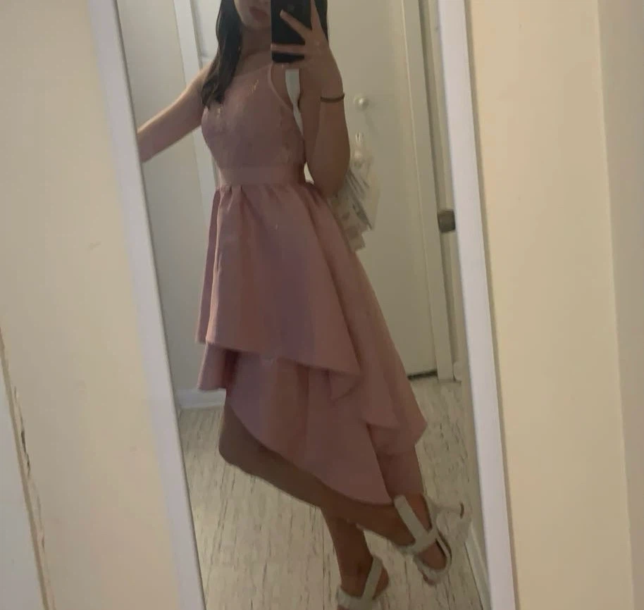 Pink High-Low Dress with Beaded Bodice