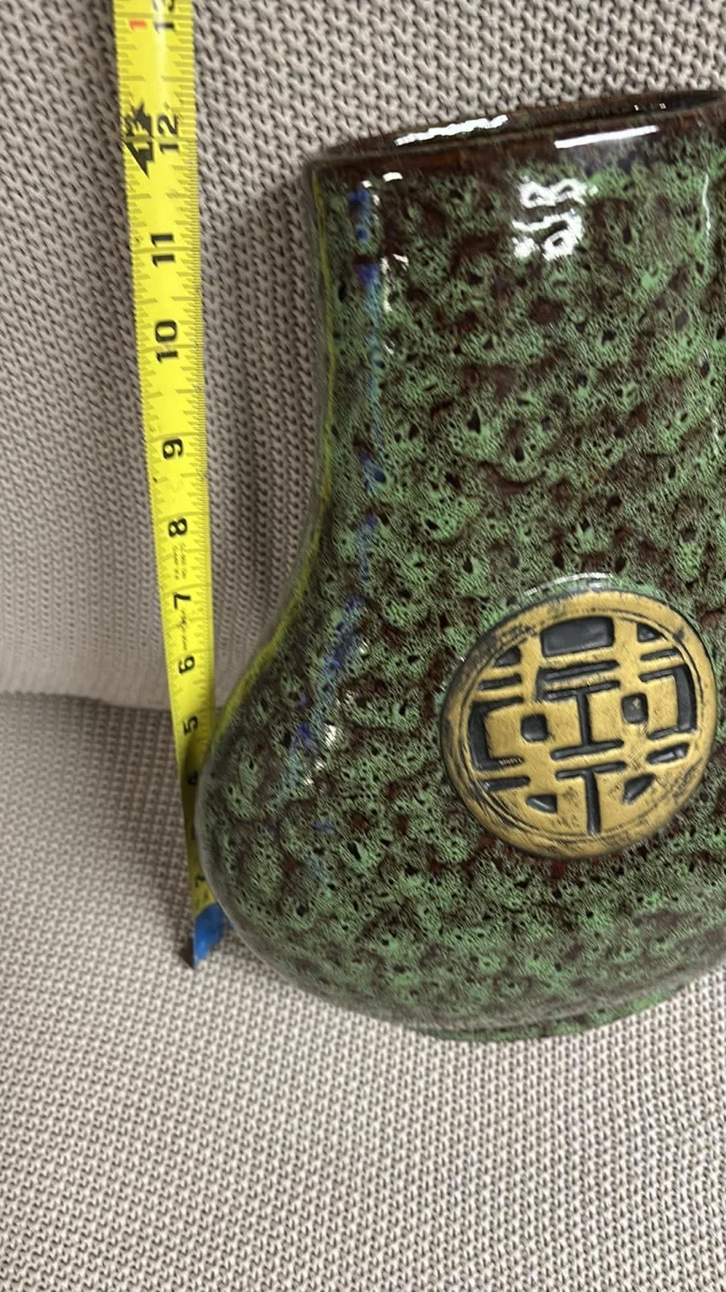 Set of 2 Green Ceramic Vases with Chinese Symbol - photo 5