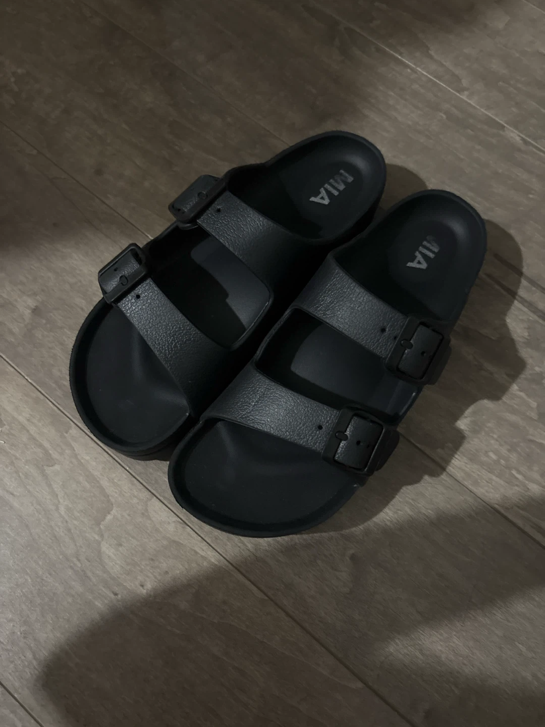 MIA Black Double Strap Slide Sandals