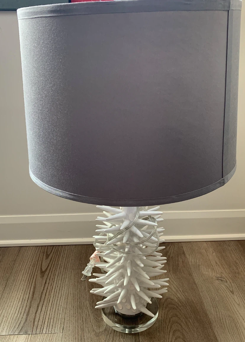 Modern Gray Table Lamp with Decorative White Ceramic Base
