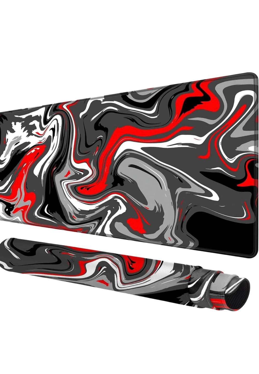 Large gaming mousepad with abstract red, black, and white design