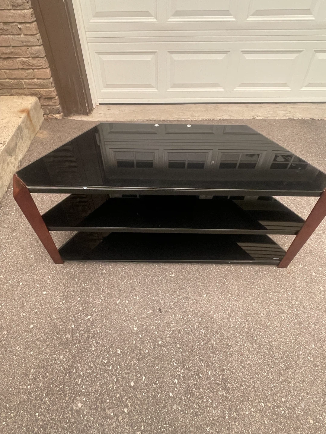 Black Glass TV Stand with Wood Accents