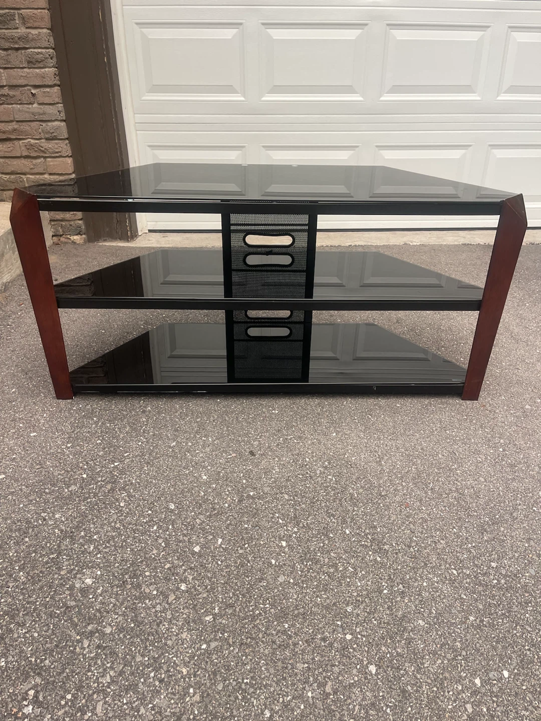 Black Glass TV Stand with Wood Accents - photo 2