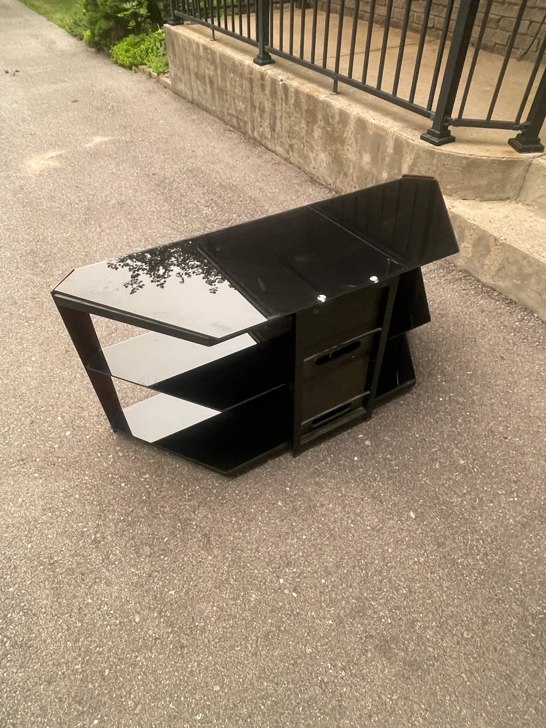 Black Glass TV Stand with Wood Accents - photo 4