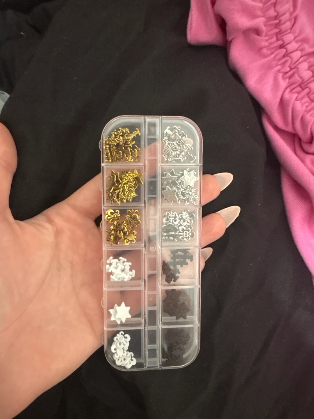 Nail Art Charms Set - Gold, Silver, White & Black