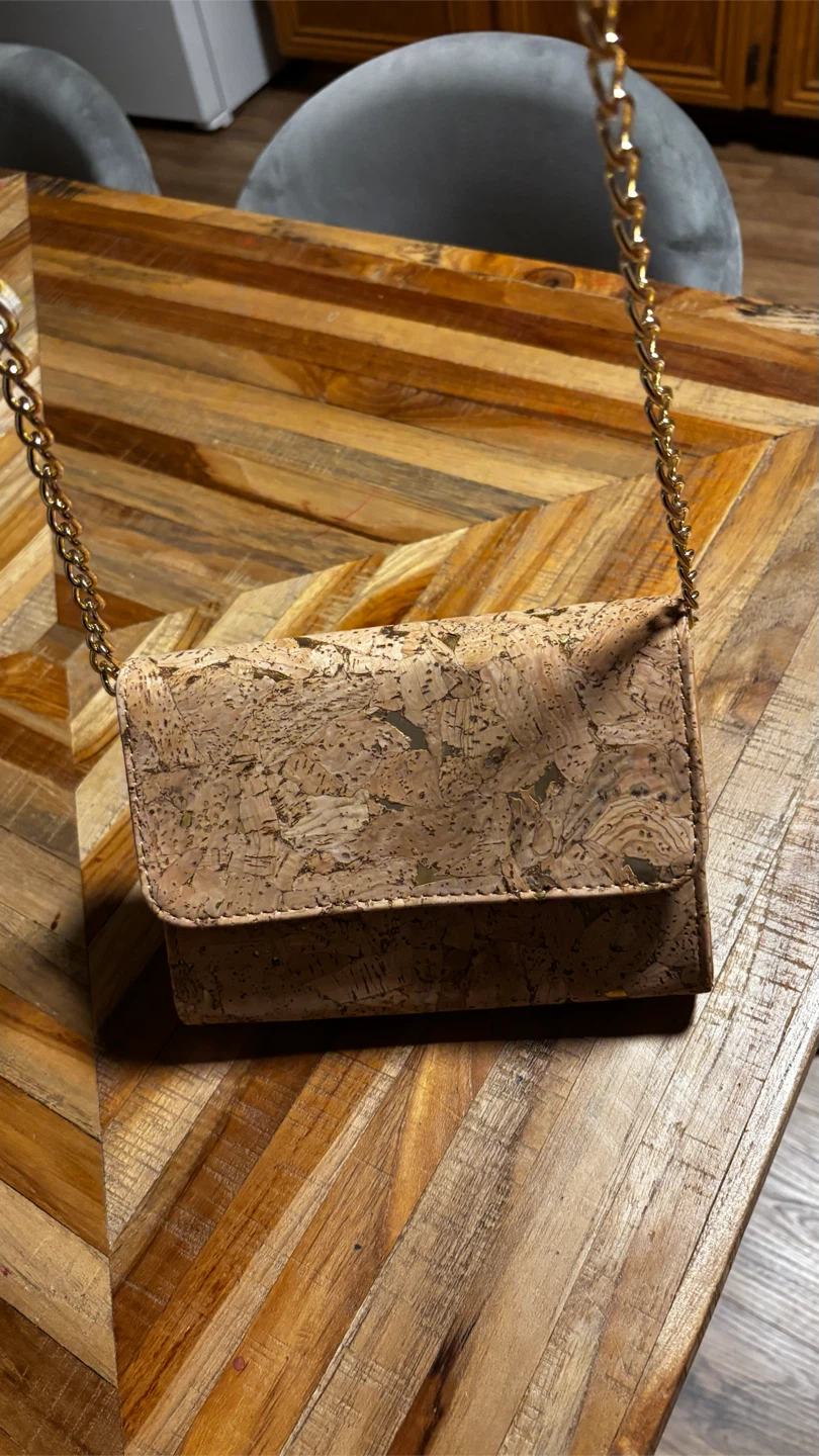 Cork Clutch Purse with Gold Chain Strap