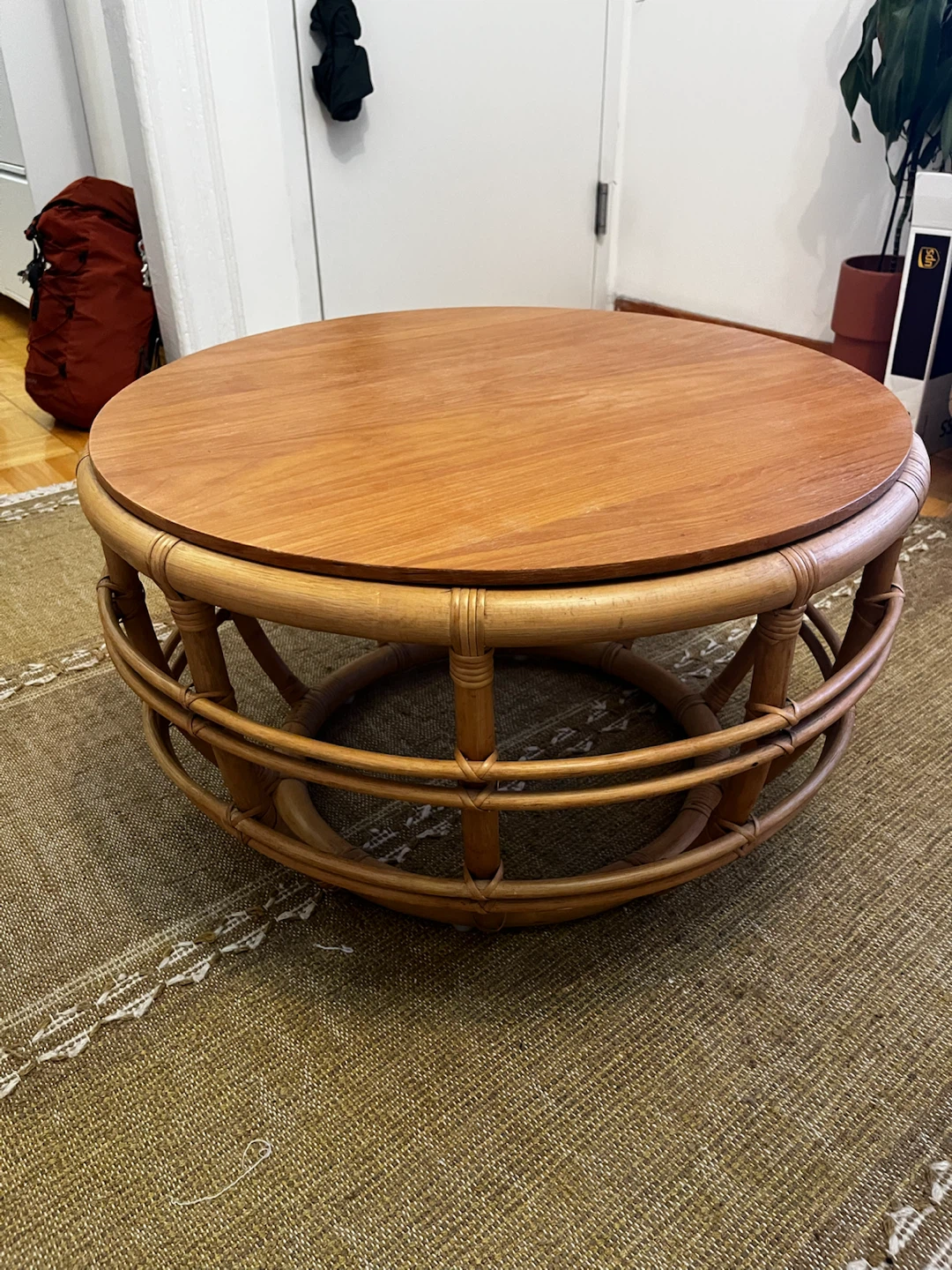Round Rattan Coffee Table with Wood Top