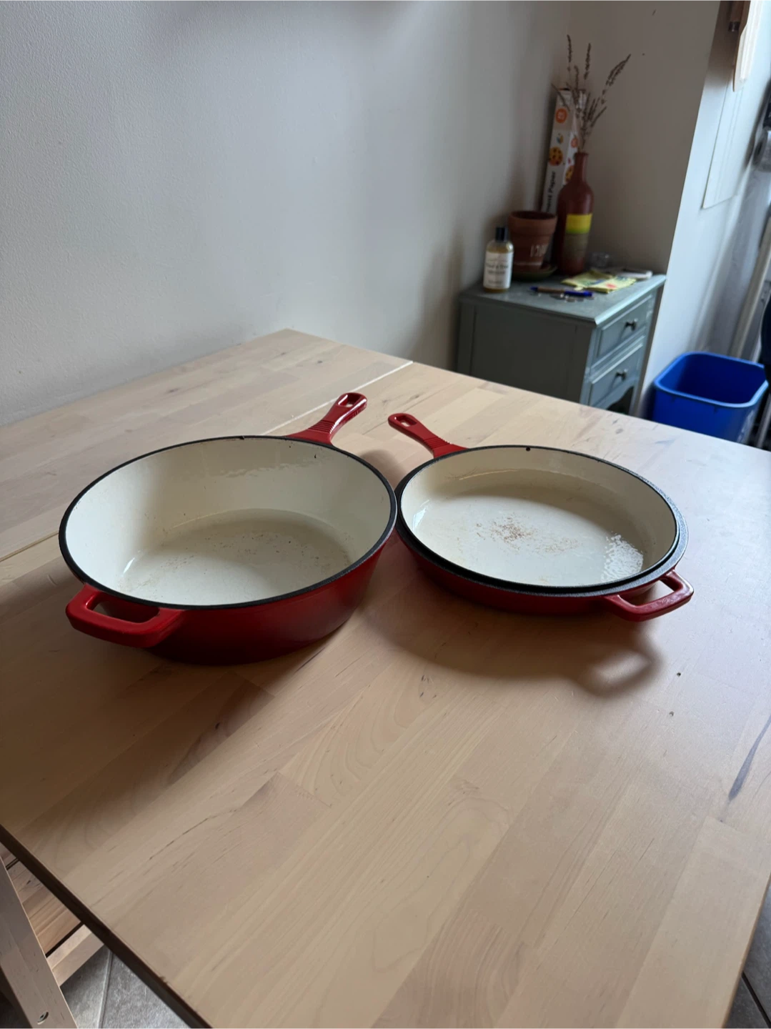 Red Enamel Cast Iron Skillet Set