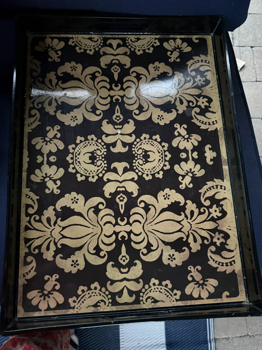 Decorative Tray - Black and Gold Damask Pattern