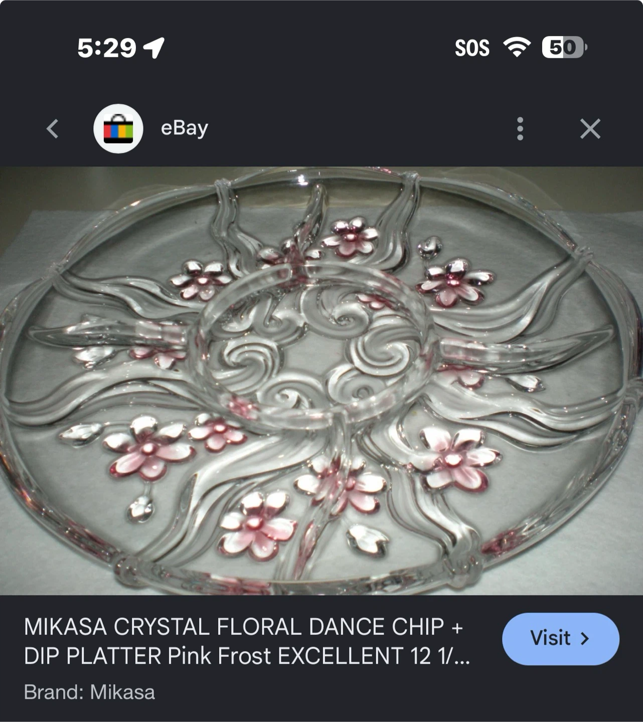 Mikasa Crystal Floral Dance Chip & Dip Platter Pink Frost