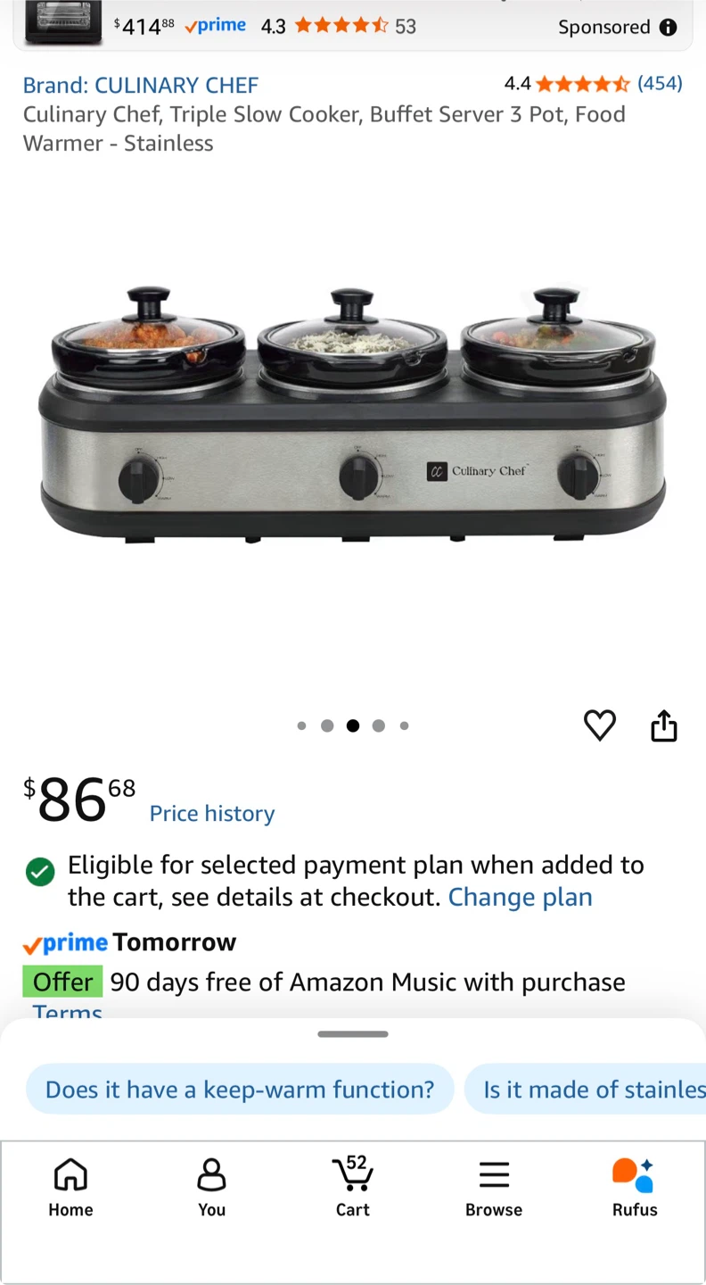 Culinary Chef Triple Slow Cooker Buffet Server
