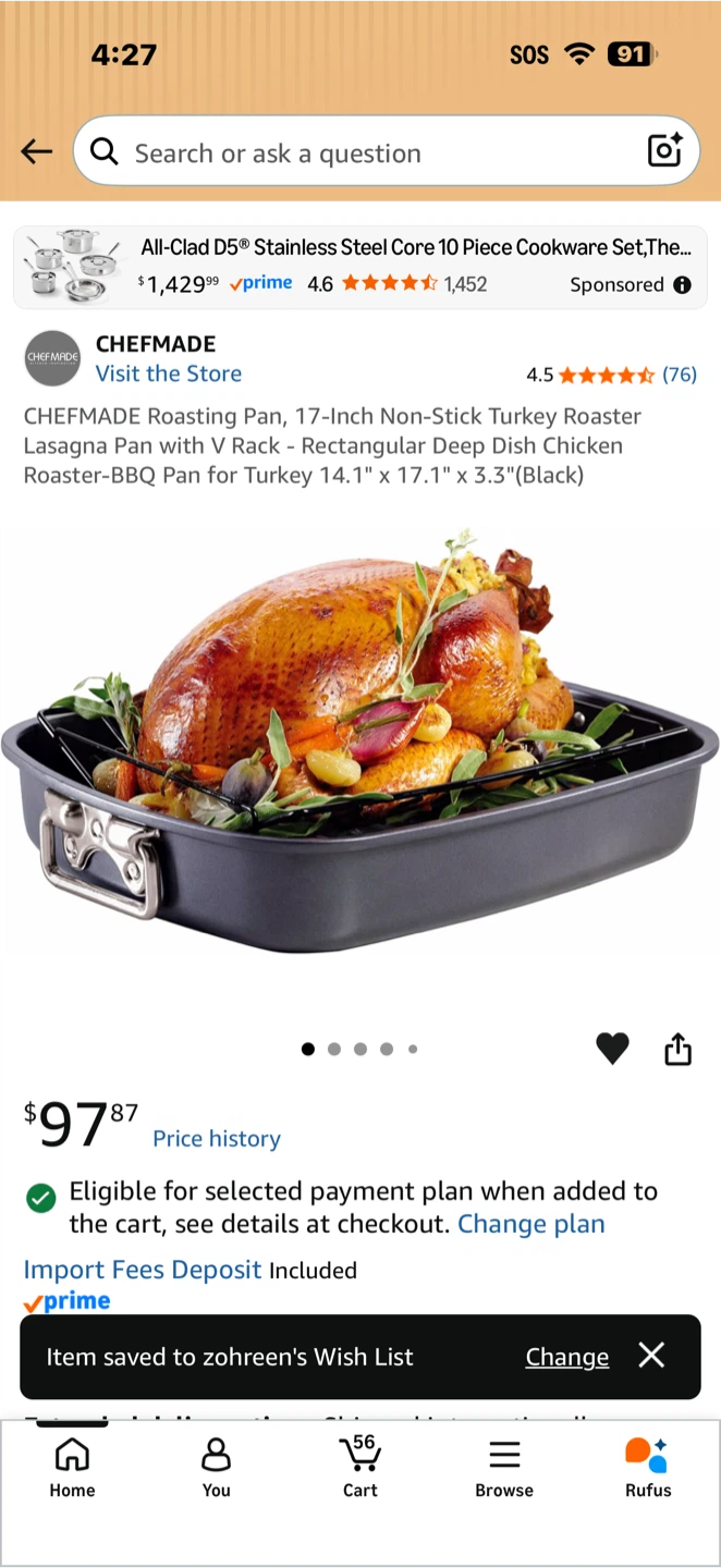 CHEFMADE Roasting Pan with V Rack