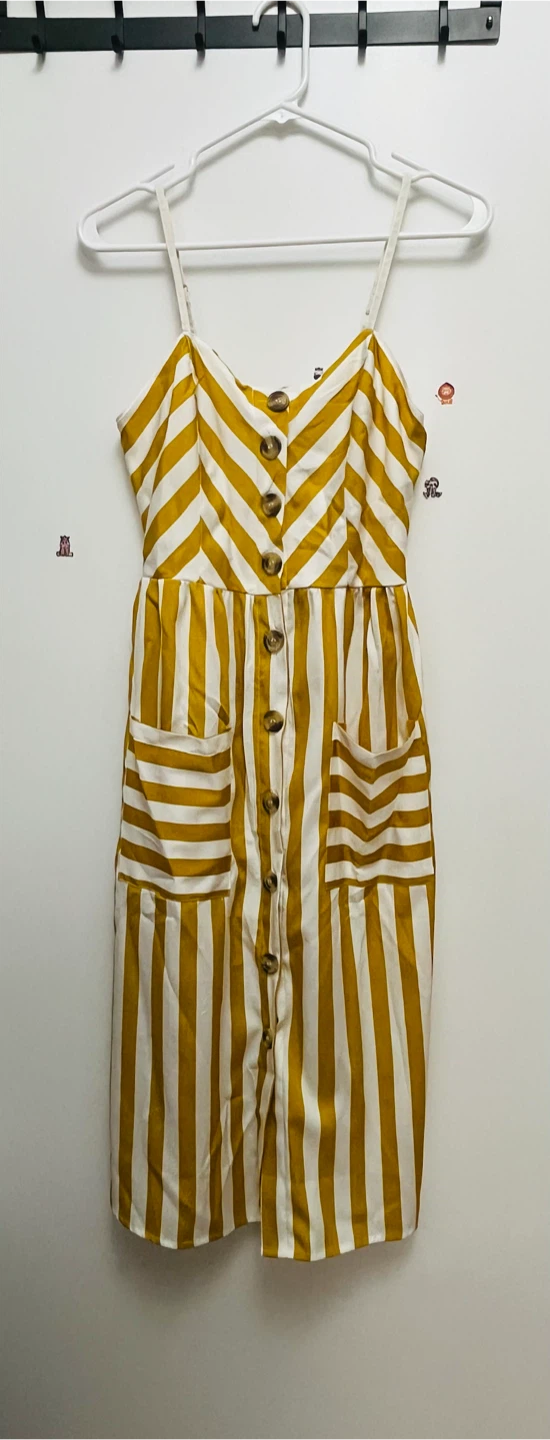 Yellow and White Striped Button-Front Dress