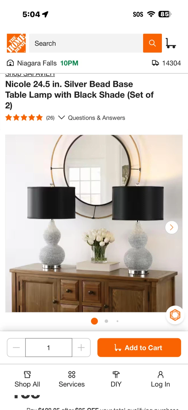 Nicole 24.5 in. Silver Bead Base Table Lamp with Black Shade