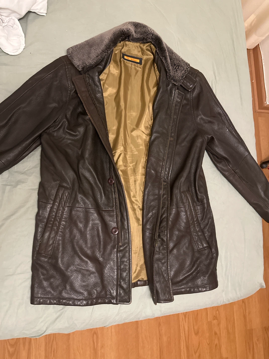 Men's Brown Leather Jacket with Fur Collar