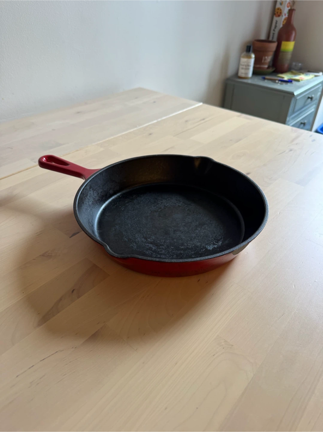 Cast Iron Skillet with Red Enamel exterior