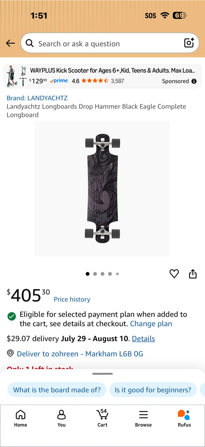 Landyachtz Longboards Drop Hammer Black Eagle Complete Longboard - photo 2
